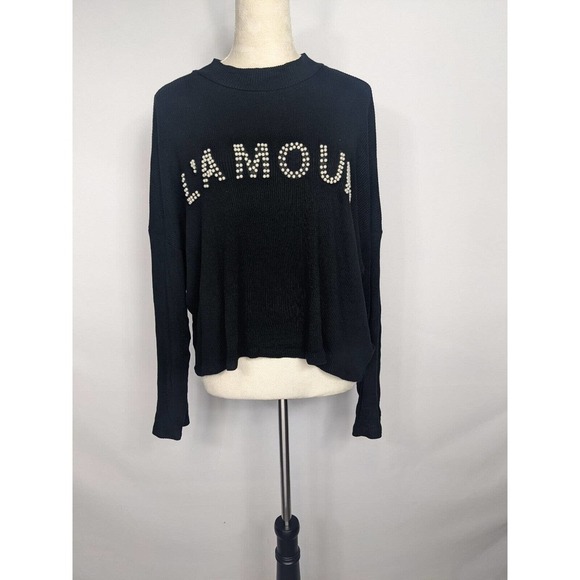 H&M Divided Mock Neck Top Black Large L'Amour in Pearls Pearlcore - Picture 1 of 7